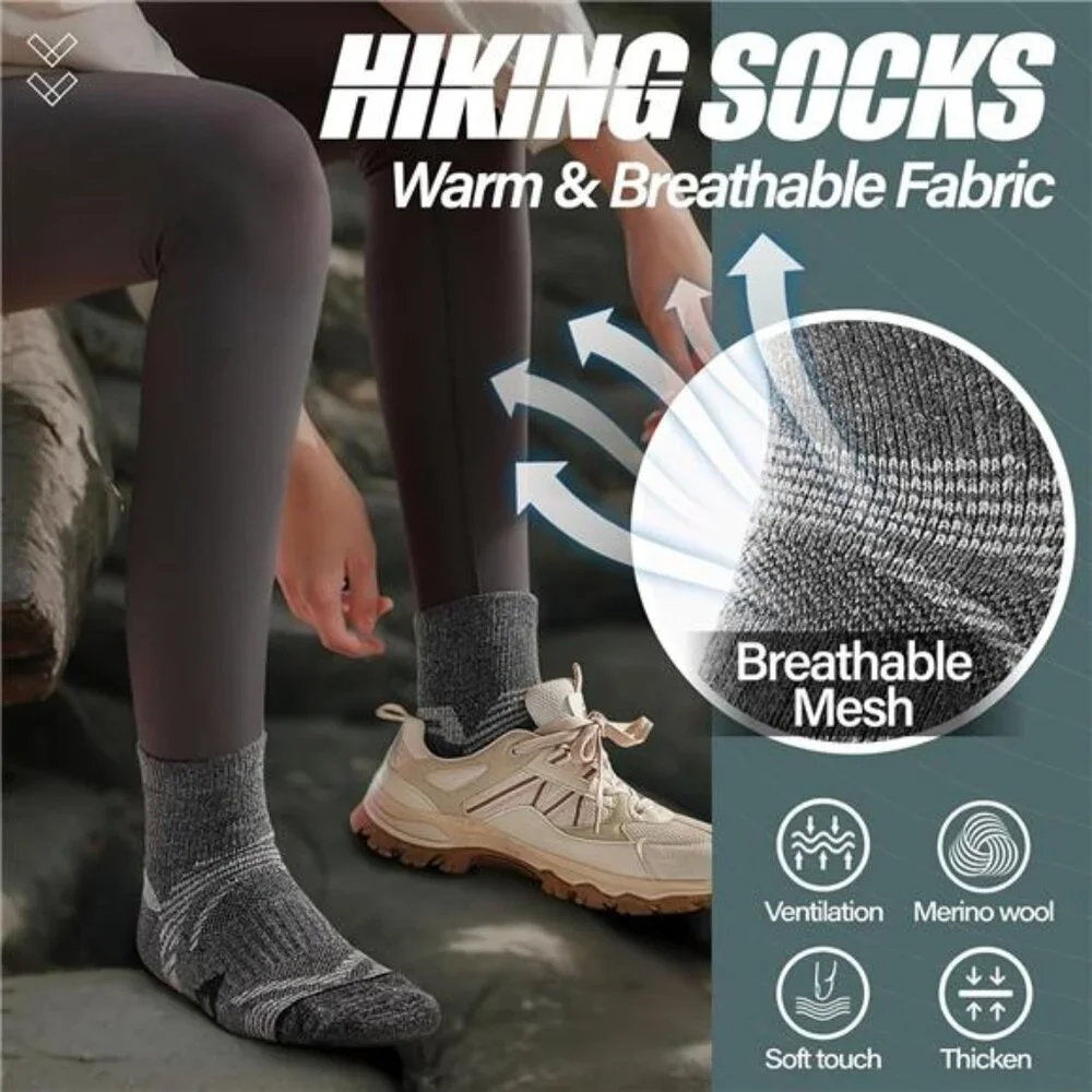 6 Pairs Unisex Merino Wool Quarter Ankle Socks Compression Thermal Cushion Socks